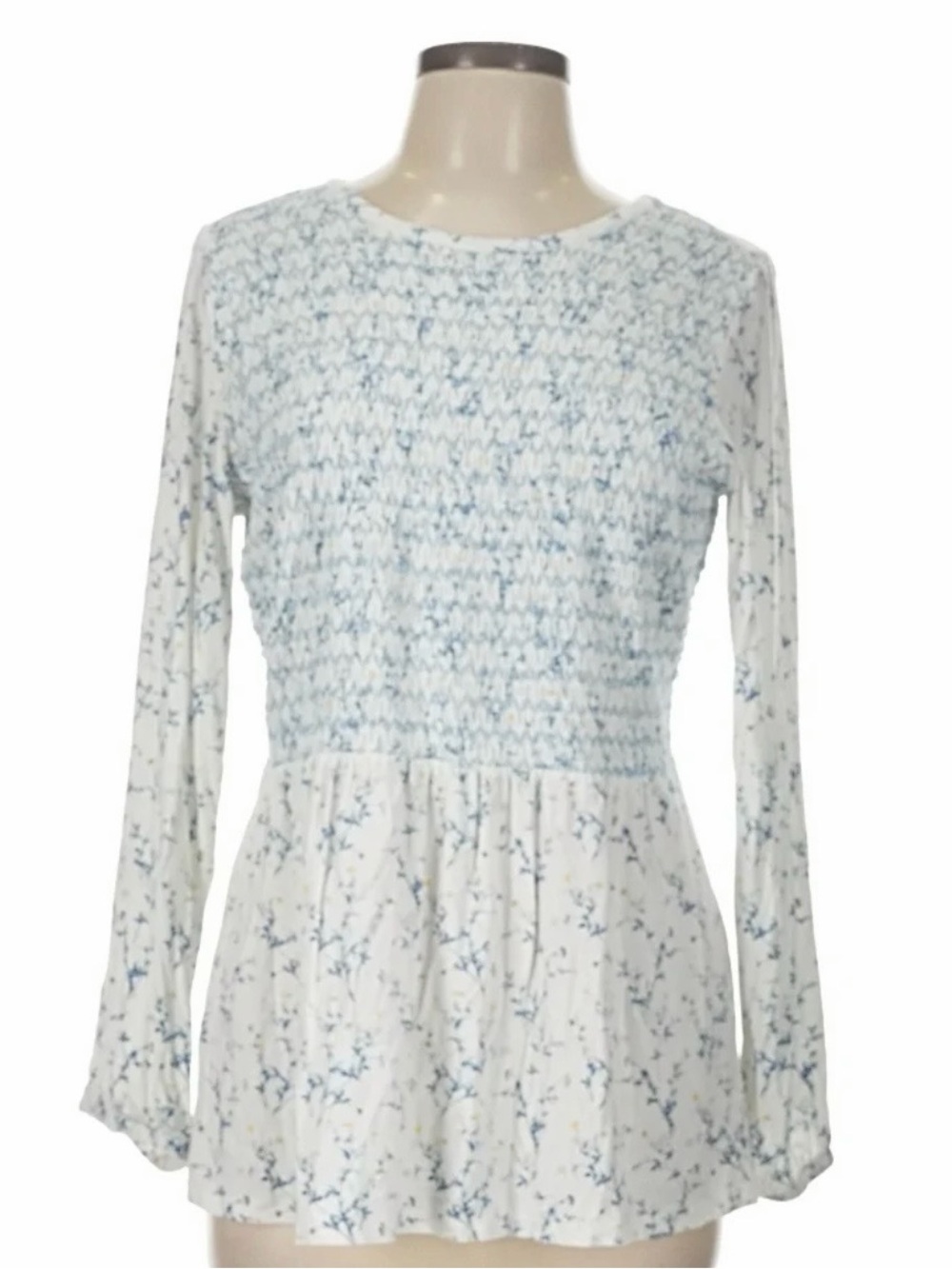 Matilda Jane White and Light Blue Smocked Peplum Long Sleeve Top